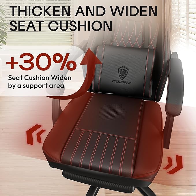 Dowinx Gaming Chair Breathable PU Leather Gamer Chair with Footrest Massage Lumbar Support, Big and Tall Ergonomic Reclining Computer Chair with Pocket Spring Cushion for Adults Teens(Black)