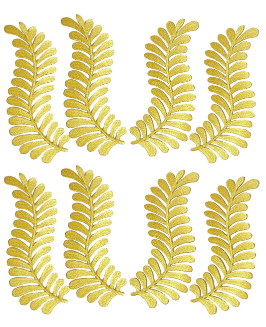 MSCFTFB 4 Pairs Leaves Iron on Patches,Decorative Ivy Embroidered Patch,Fabric Repair Patch for Clothes Jean Jacket Pant Vest Backpack Appliques Embellishments (Gold)