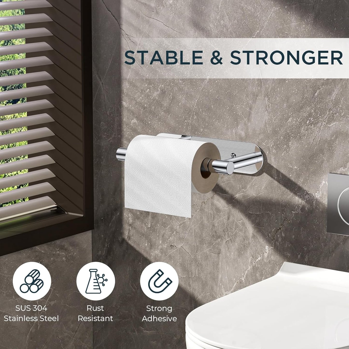 FORIOUS Toilet Paper Holder, Adhesive or Screw Wall Mount Pivoting Tissue Roll Holder for Bathroom, Stainless Steel Rust Proof Self Adhesive Toilet Paper Roll Holder no Drilling, Polished Chrome