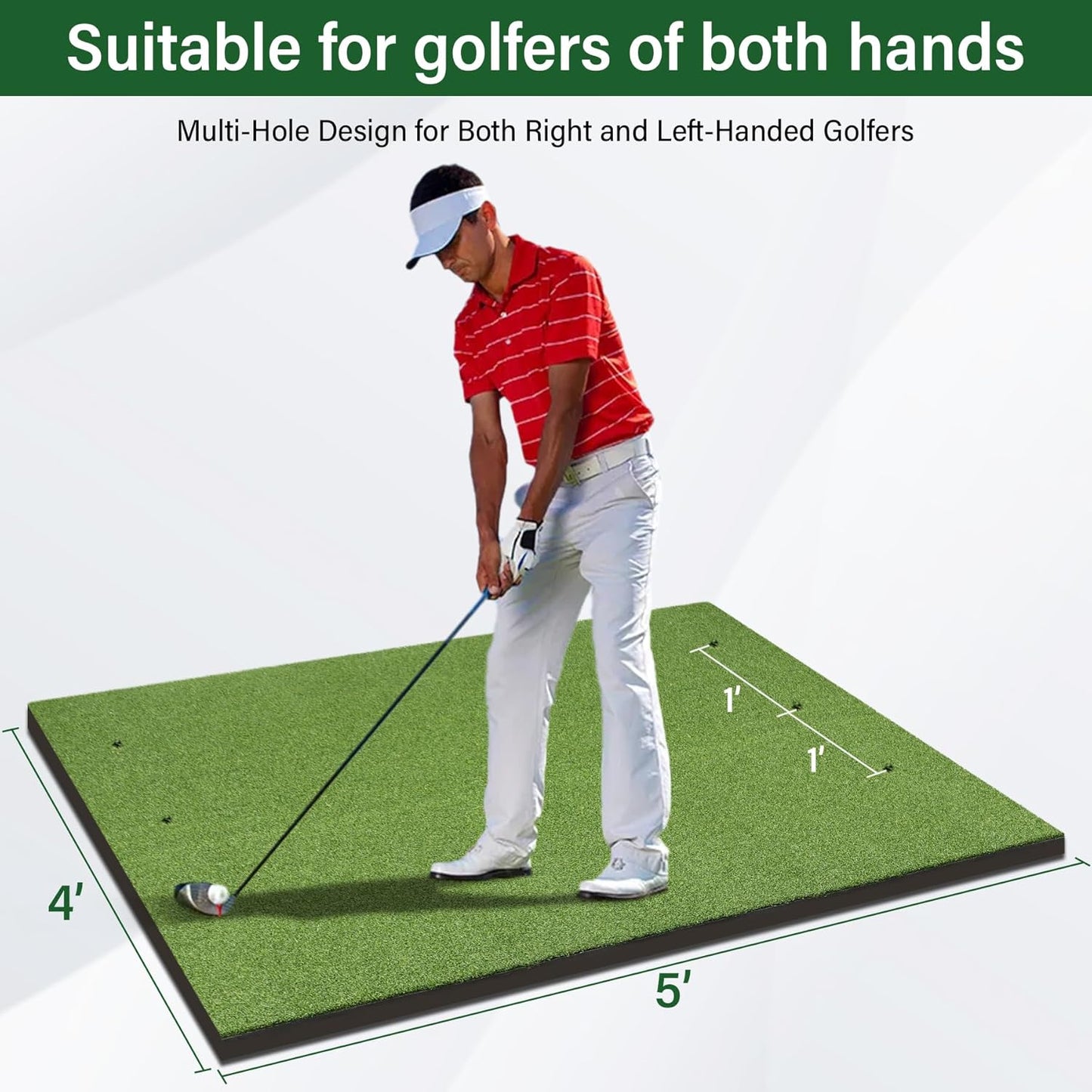Golf Mat,Elite Golf Hitting Mats Practice Outdoor & Indoor,5x4ft Turf Driving Range Mats for Golf Simulators and Practice with 10 Balls,9 Tees,21|31mm Thickening Domivans