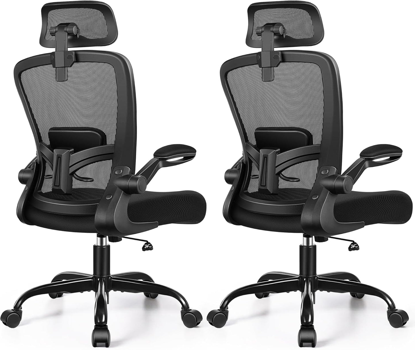 FelixKing Ergonomic Office Chair, Headrest Desk Chair with Adjustable Lumbar Support, Home Office Swivel Task Chair with High Back and Armrest, Adjustable Height Gaming Chair(Black),Pack of 2