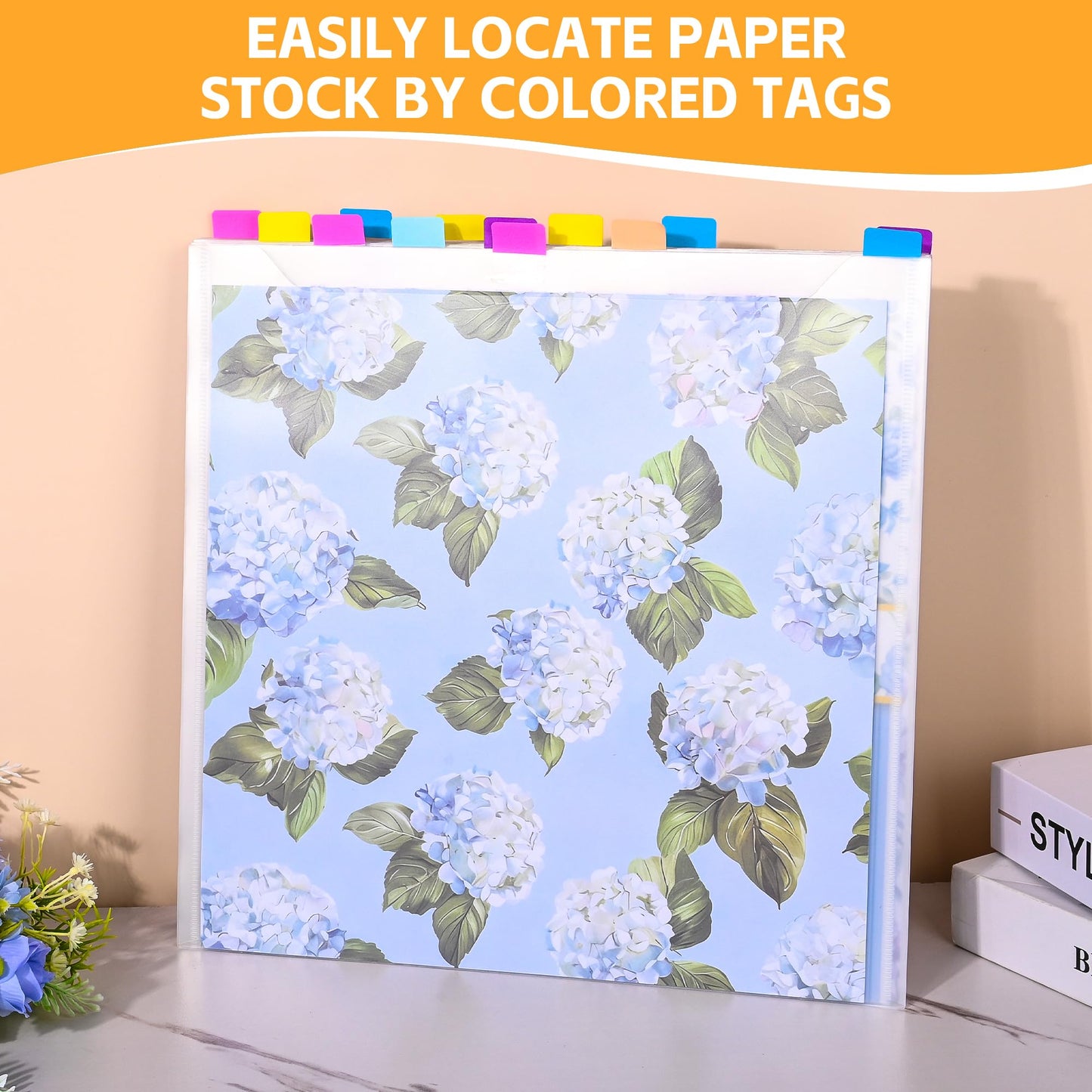 Sxaffayc 12 Pack Scrapbook Paper Storage 12x12 Paper Organizer with 60PCS Sticky Index Tabs for Holding Scrapbooking, Vinyl Sheets, Cardstock and Photos