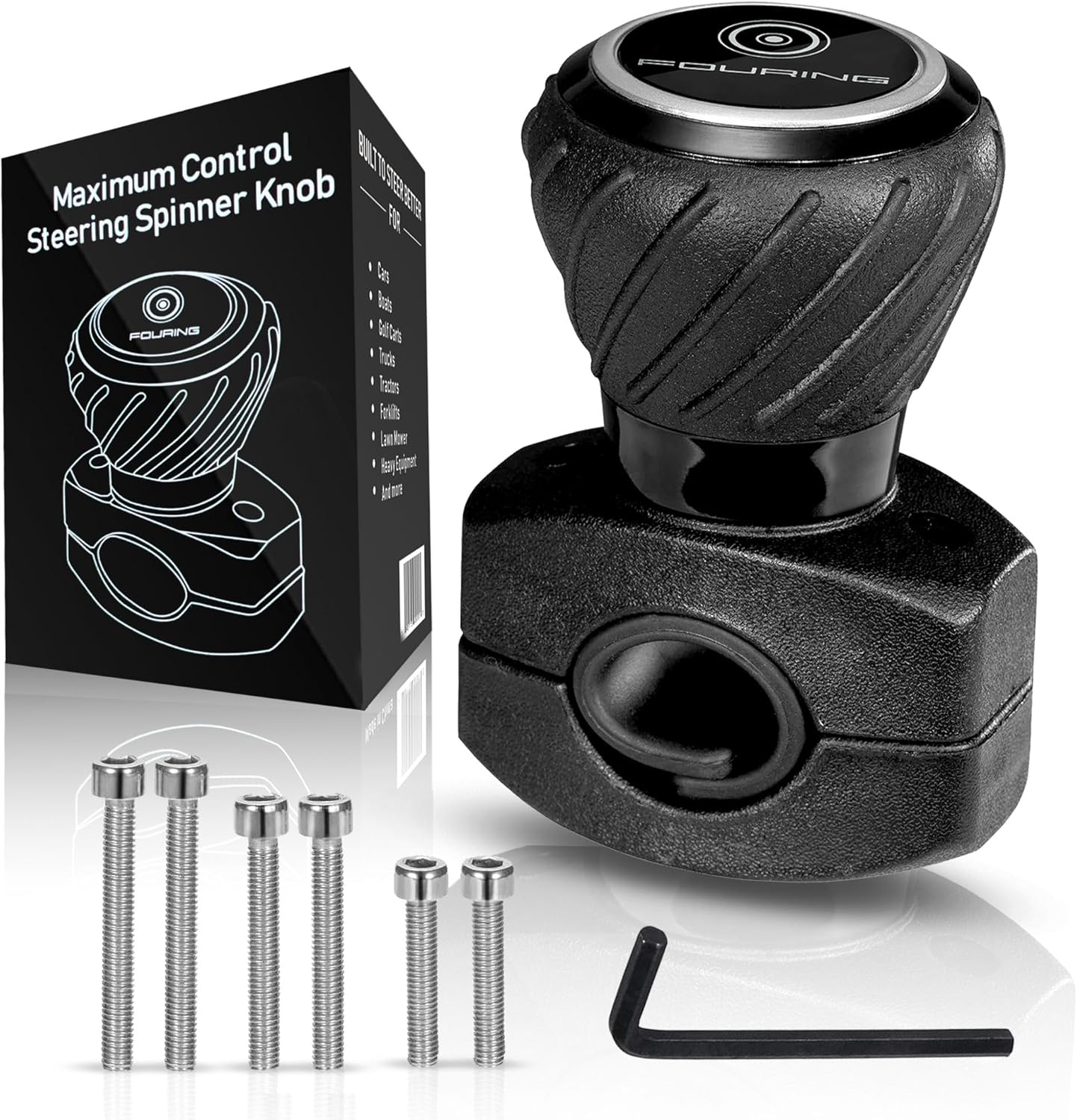 Universal Steering Wheel Spinner Knob - Smooth Black Finish | Fits Steering Wheels 0.5"-1.75" Diameter | Effortless Spinning for Cars, Trucks, Tractors, Boats, Semi-Trucks, Forklift & More