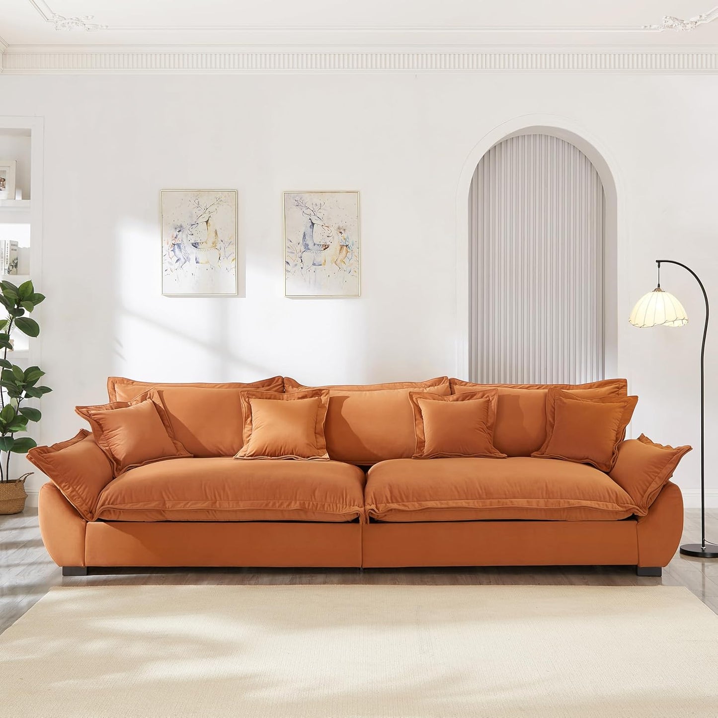 126 Inch Sailing Design Modular Sectional Cloud Sofa with Storage, Modern Deep Seat Couch w/Throw Pillows & Removable Backrest for Living Room Bedroom Apartment,Orange