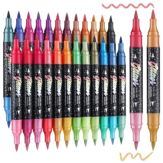 TOSHARE 48 Colors Glitter Markers Pens Dual Tip 24 Pack Glitter Brush Markers Glitter Paint Pens Sparkle Pen for Coloring Scrapbooking Card Making Classroom & Art Supplies - Teacher Appreciation Gift