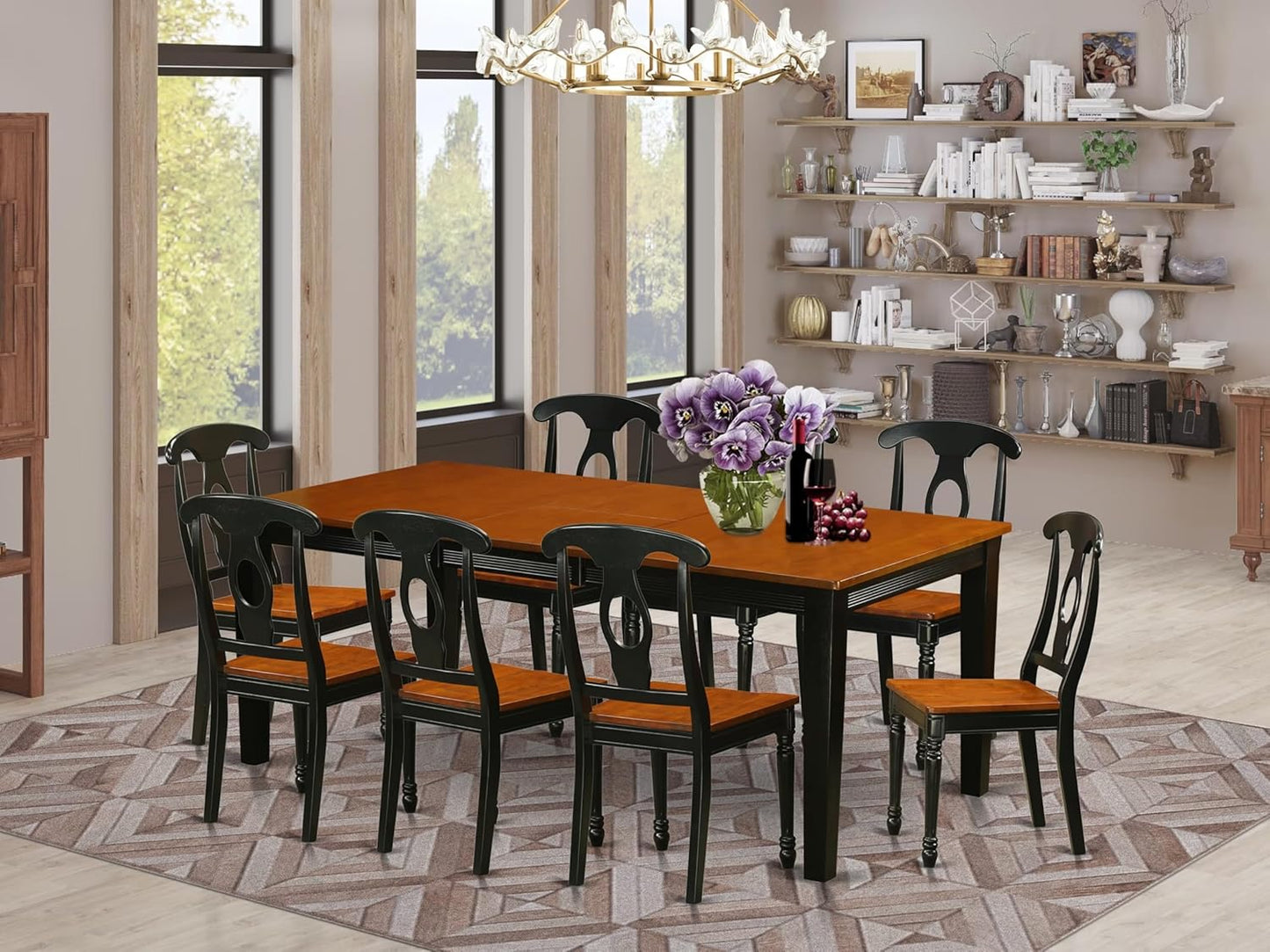 East West Furniture QUKE9-BCH-W 9 Piece Dining Room Furniture Set Includes a Rectangle Kitchen Table with Butterfly Leaf and 8 Dining Chairs, 40x78 Inch, Black & Cherry