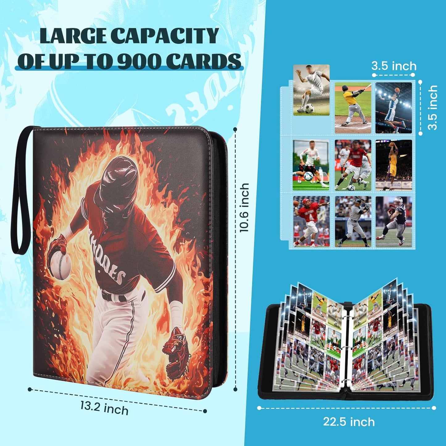 Baseball Card Binder with Sleeves 900 Pockets, Gifts for Baseball Card Collectors, Trading Card Holder Compatible with Topps Card, 50 Sleeves Card Album Card Storage Organizer