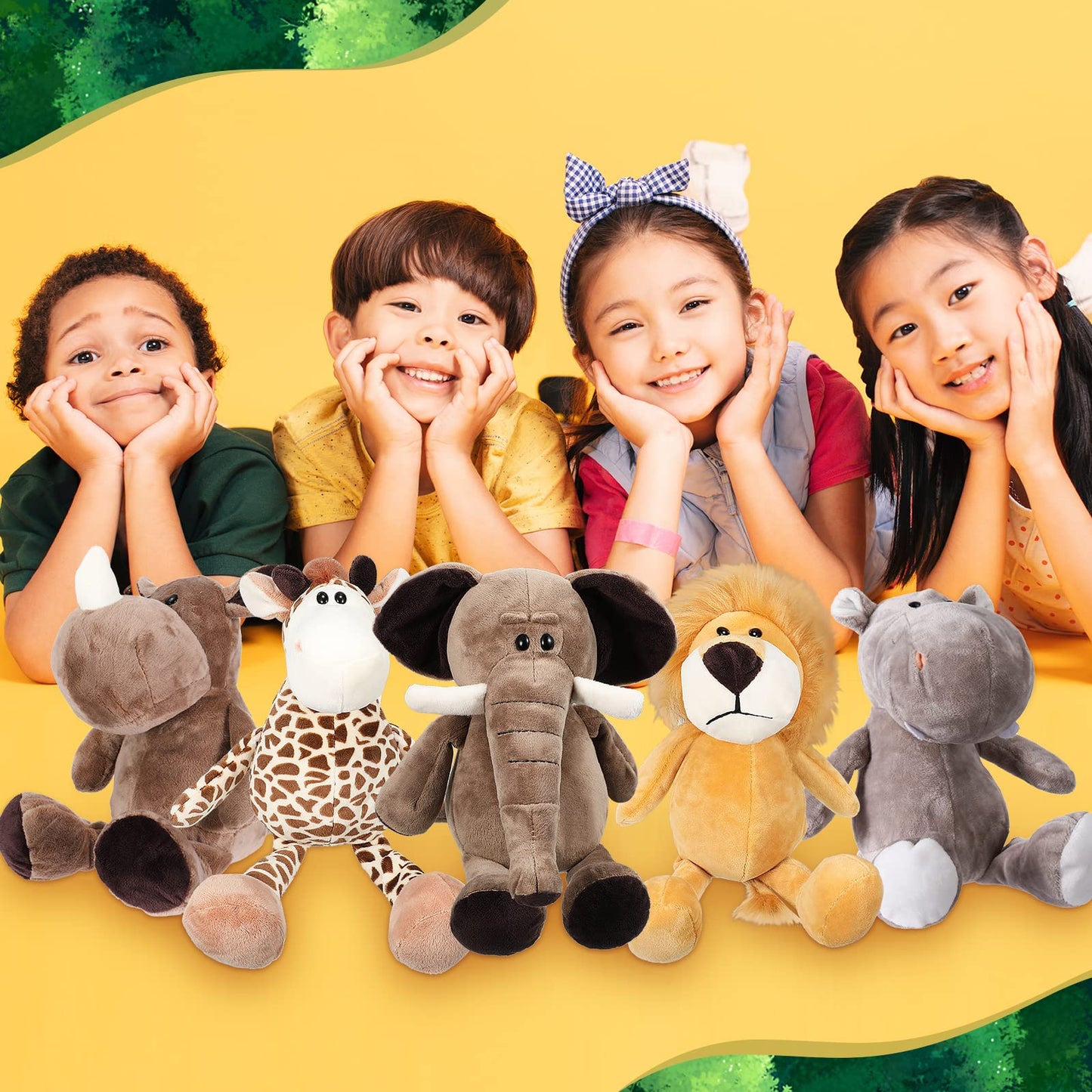 Foilswirl 40 Pcs Safari Forest Stuffed Animals Plush Jungle Themed Animals Toy Gift Elephant Giraffe Lion Tiger Monkey Rhinoceros Zebra Tiger for Baby Shower Party Favors Decoration (10 Styles)
