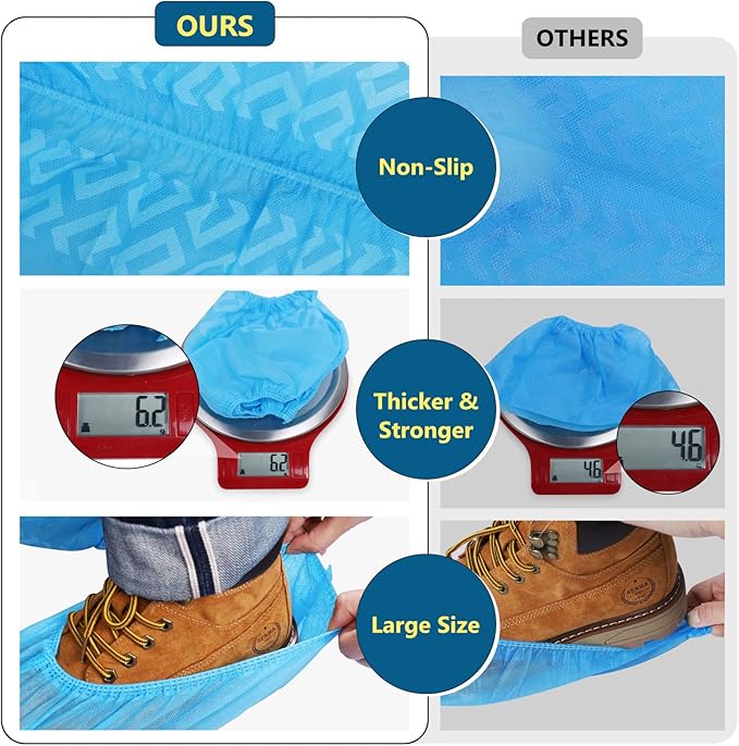 squish 200 Pack Shoe Covers Disposable Non-Slip, Blue Non-Woven Fabric Boot Covers for Indoors Breathable Slip Resistant Durable Boot&Shoes Cover, Protector Covers Fits Virtually Most Shoes