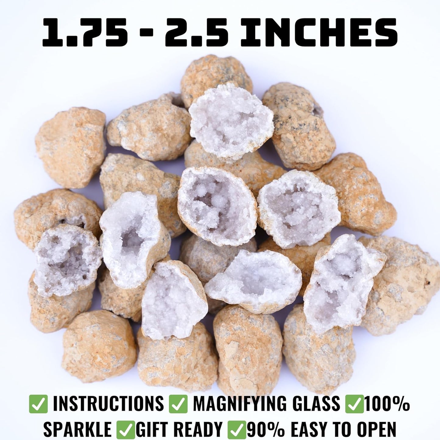 Break Your Own Geodes Kit for Kids – 20 Natural Crystal Geodes (1.5–2.5”) with Magnifying Glass & Learning Guide – Fun STEM Science Rock Kit for Kids Ages 6–12 – Gift-Ready Educational Set