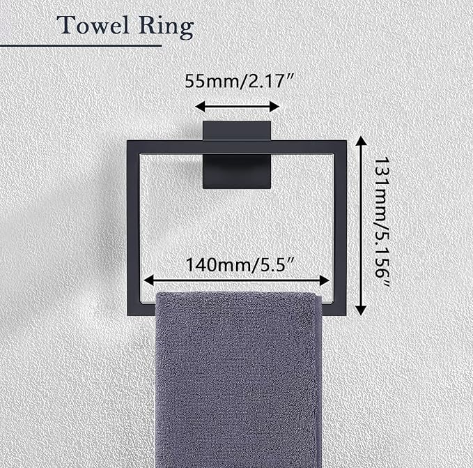 5-Pieces Matte Black Bathroom Hardware Accessories Set, SUS304 Stainless Steel Bath Towel Bar Set, Towel Racks for Bathroom Wall Mounted.