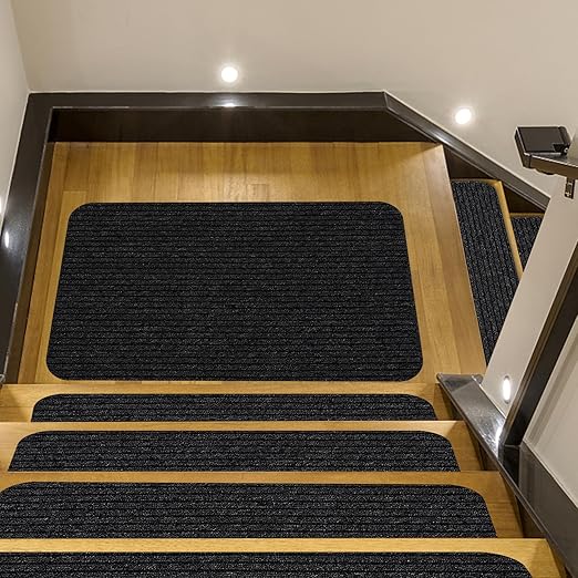 Stair Treads for Wooden Steps Carpet, Non-Slip Stair Runner Indoor Outdoor Stair Tread Mats Covers Pads, 19" x 31"Matching Landing Step Runner for Elders, Kids and Dogs (19" x 31", Black)