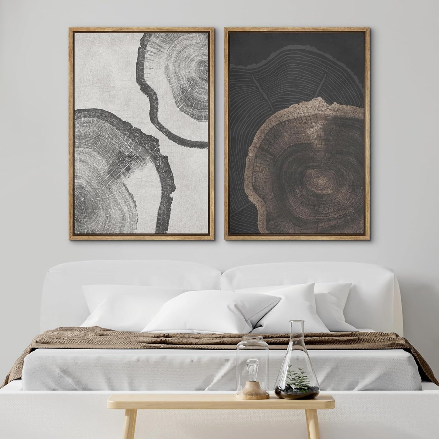 SIGNWIN Framed Canvas Print Wall Art Wood Tree Rings Abstract Illustrations Minimalist Modern Wall Art Neutral Boho Decor for Living Room, Bedroom, Office - 16"x24"x2 Natural