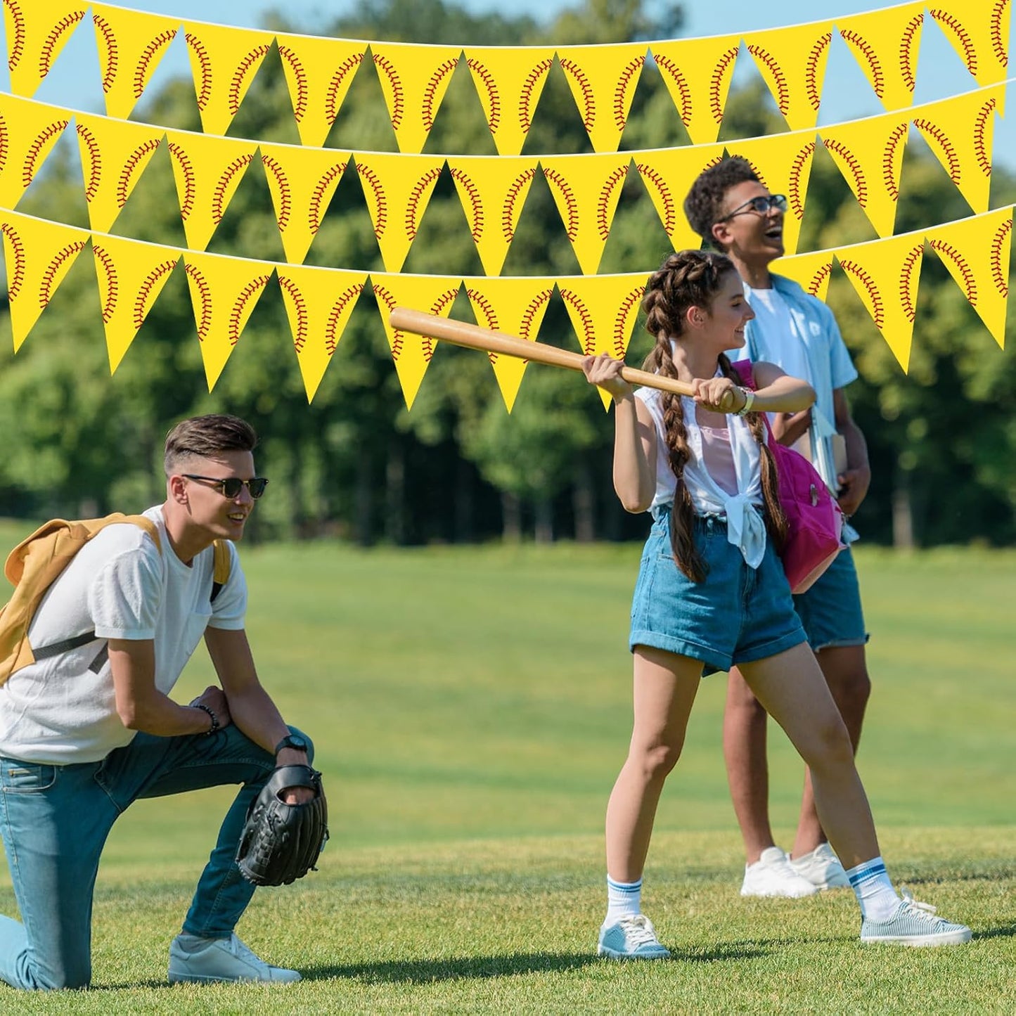 Jetec 5 Pcs 49 Ft Softball Party Decorations Pennant Banner Pre-Assembled Sport Triangle Flag Bunting Garland for Softball Birthday Party Supplies Sport Theme Decorations