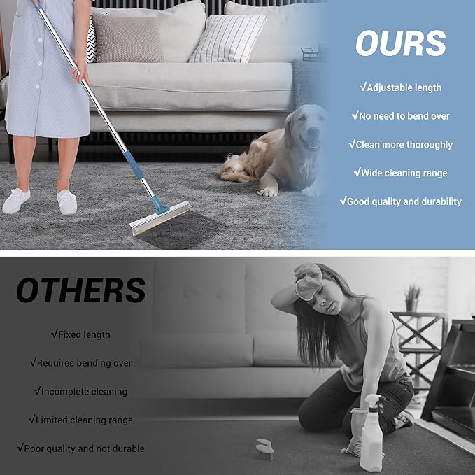 7 in 1 Carpet Rake for Pet Hair Removal with 51” Adjustable Pet Hair Removal Broom for Rugs, Mats and Couch