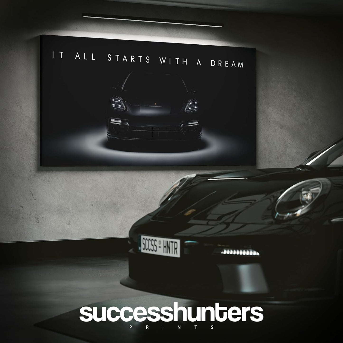 Motivational Wall Art for Office, Super Car Art Canvas, Inspirational Automotive Decor for Panamera Turbo S E-Hybrid Sportscar Lovers, Motivational Wall Decor for Home, Car Poster (20L" x 10W")