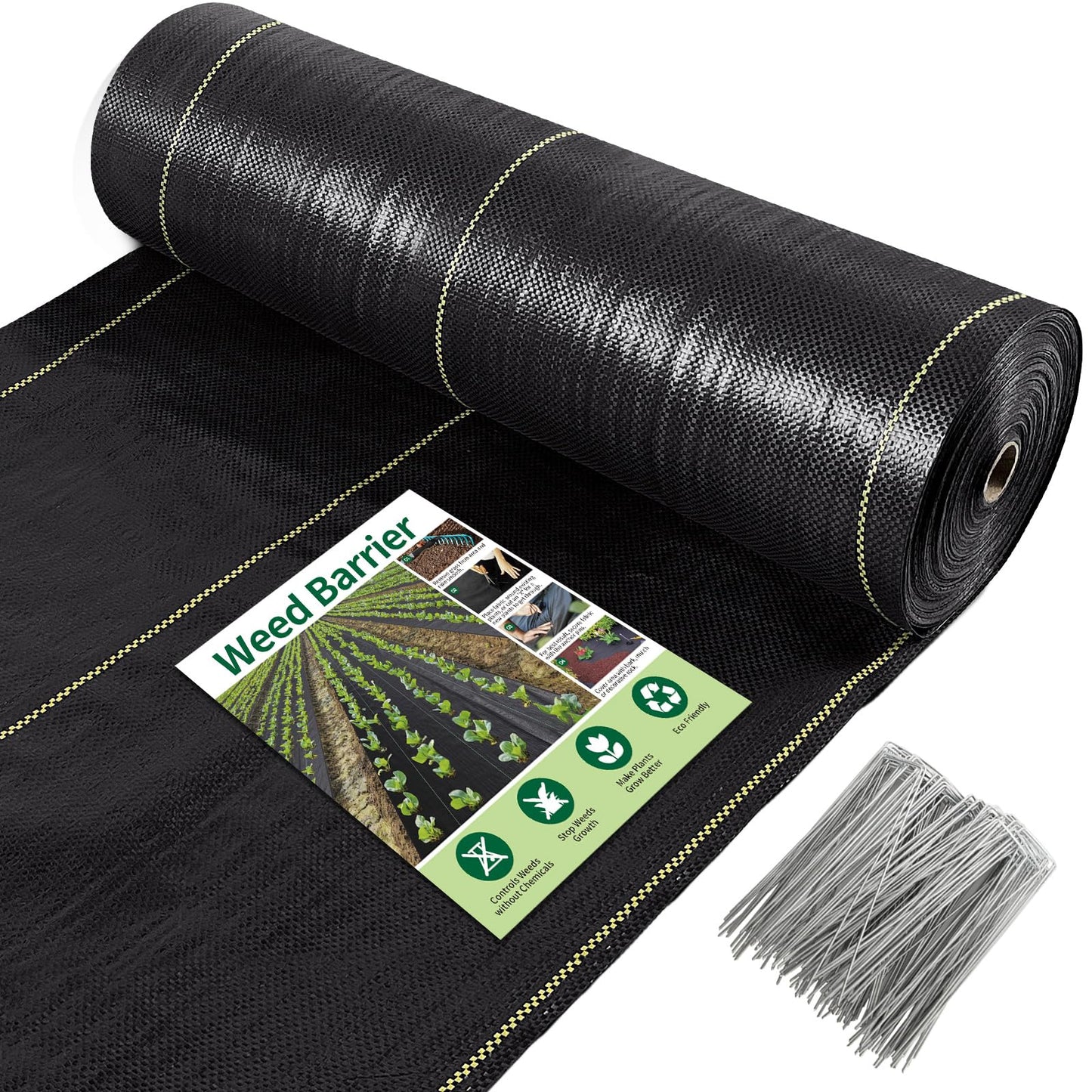 KANAGAWA 3oz Heavy Duty 6ft x 100ft Weed Barrier Fabric Professional Woven Landscape Ground Cover with 30 Landscape Staples, Landscape Fabric Density for Driveway Garden Yard Greenhouse Gardening