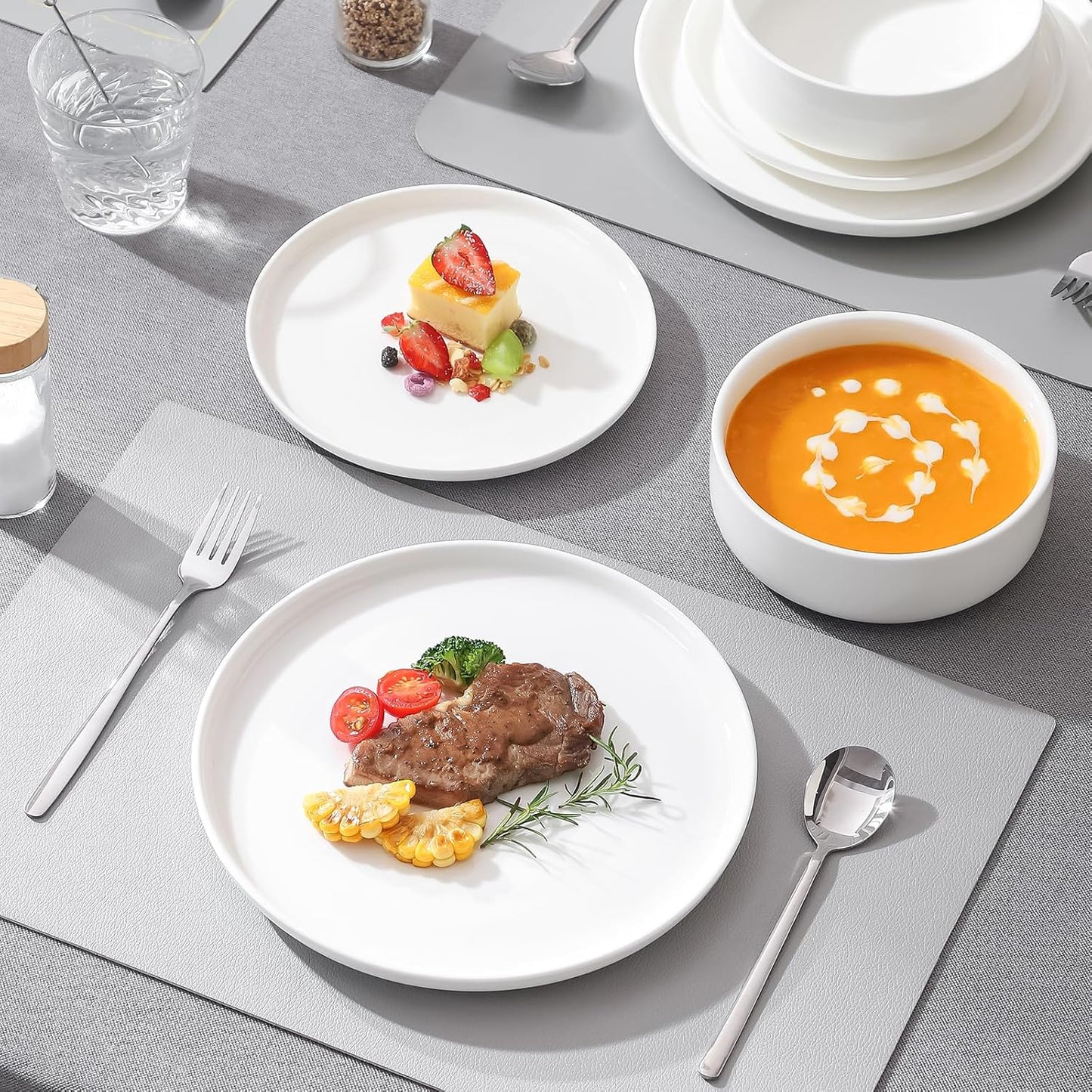 Plates and Bowls Sets,12 Pieces Porcelain Dinnerware Sets, White Ceramic Dishes Set for 4, Dishware Sets, Microwave and Dishwasher Safe, Scratch Resistant, Dining Ware Service for 4