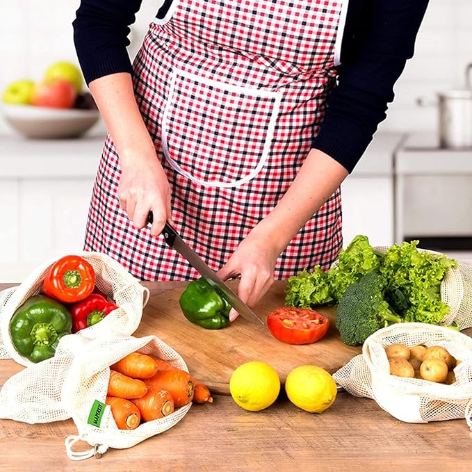 Reusable Organic Cotton Mesh Produce Bags Washable Reusable Grocery Bags Heavy Duty Bag Mesh Bags for Shopping, Vegetables & Fruits (6 Sizes (2L+2M+2S))