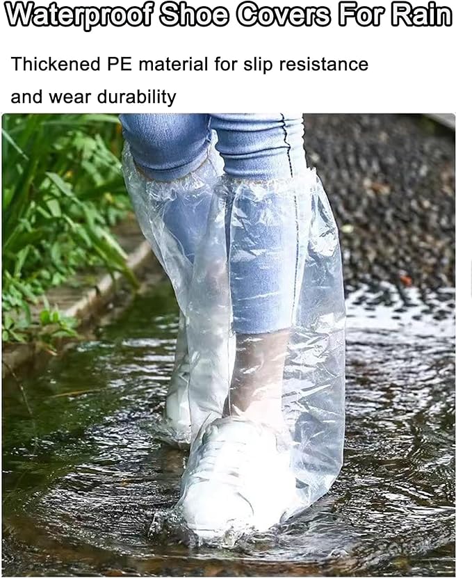 10 Pairs Disposable Shoe Covers，Plastic Waterproof Shoe Covers for rain,Non-Slip Outdoor Rain Shoe Covers for Men Women -Waterproof Boot Covers (Transparent)