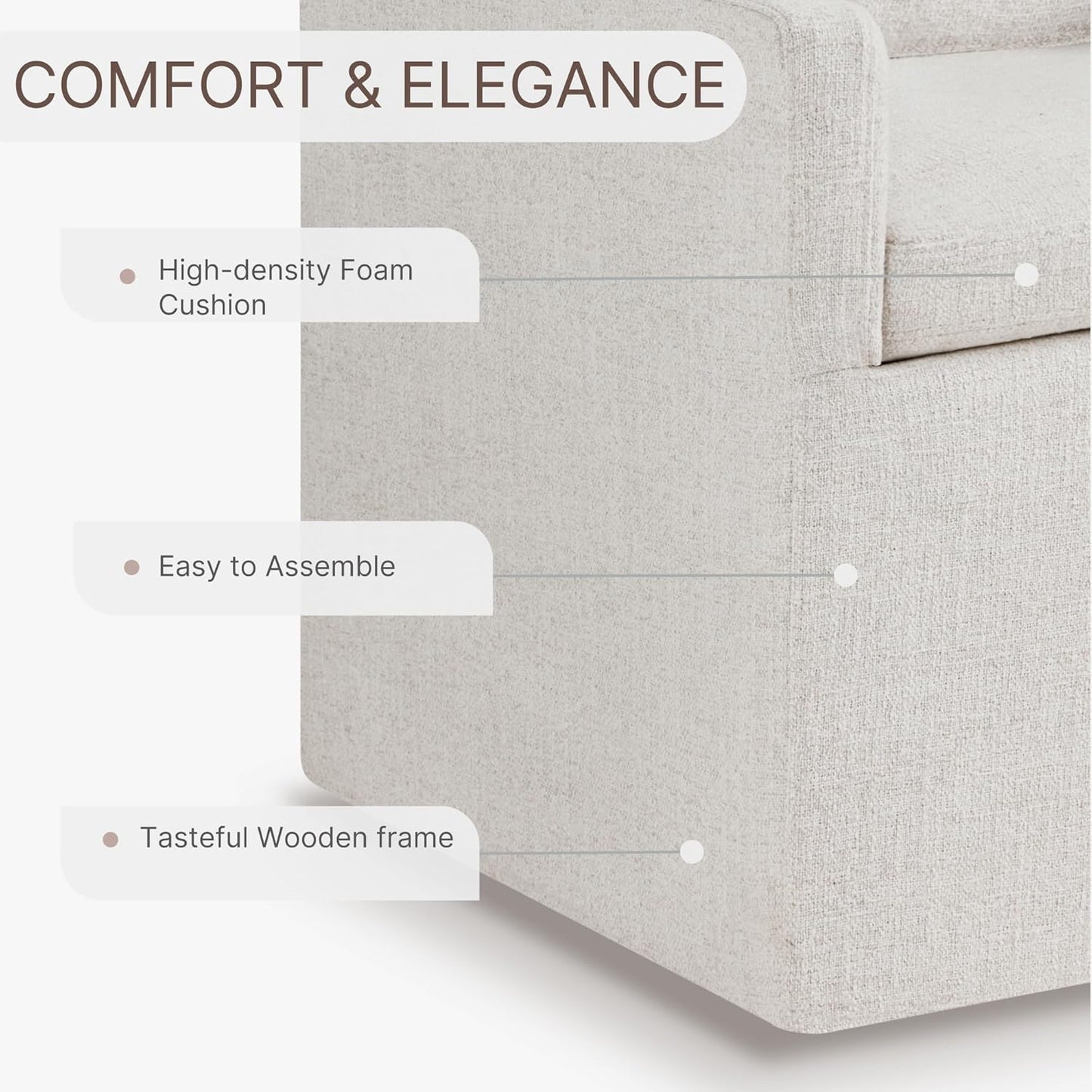 Upholstered Dining Chairs with Casters Easy Assembly Side Deskchair with Rollers for Diningroom, Living Room, Linen, 2 Box