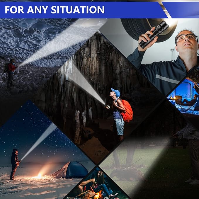 Esgofo Flashlights High Lumens 10000 Rechargeable, Super Bright Handheld LED Flash Light, Powerful Emergency Linternas, Waterproof, Long Lasting, for Hiking Camping Gift