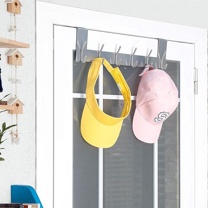 WEBI Over The Door Hooks,Door Hanger Over The Door Towel Rack,Door Coat Towel Hanger Door Coat Rack 6 Hooks for Hanging Clothes,Jacket,Hats,Bathroom,White,2 Packs