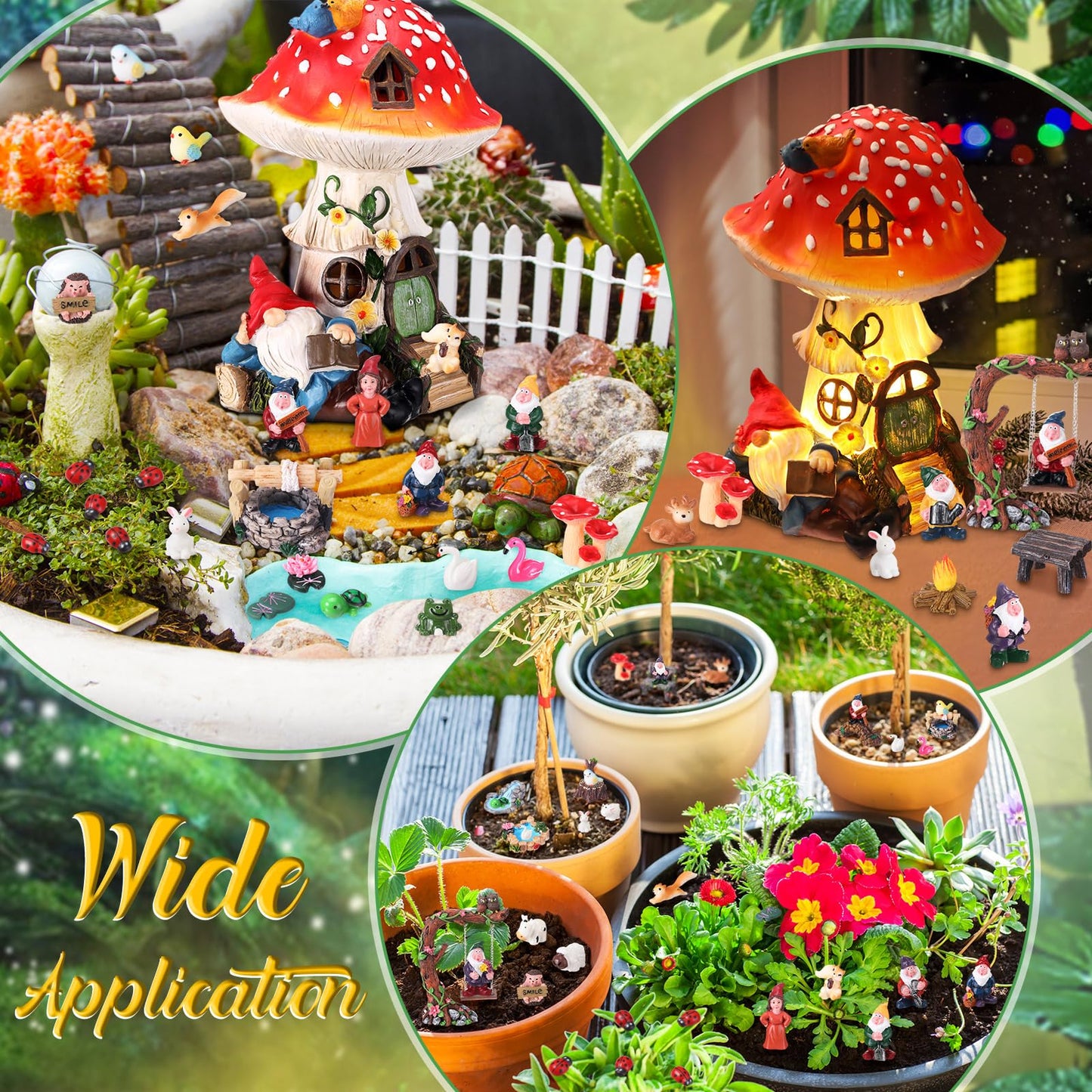 HyDren 100 Pcs Fairy House Garden Kit Accessories Miniatures Fairy Figures Gnomes Statue Lights Mushroom House Micro Landscape Ornaments for DIY Outdoor Dollhouse Decoration