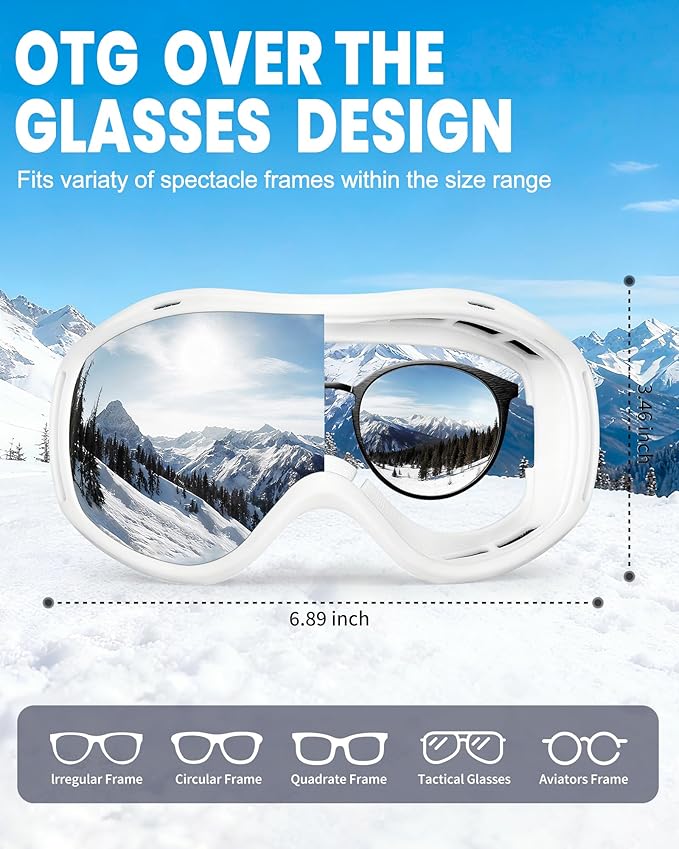 AVV Ski Goggles UV Protection, Anti-Fog Snowboard Snow Goggles OTG for Men Women Adults & Youths