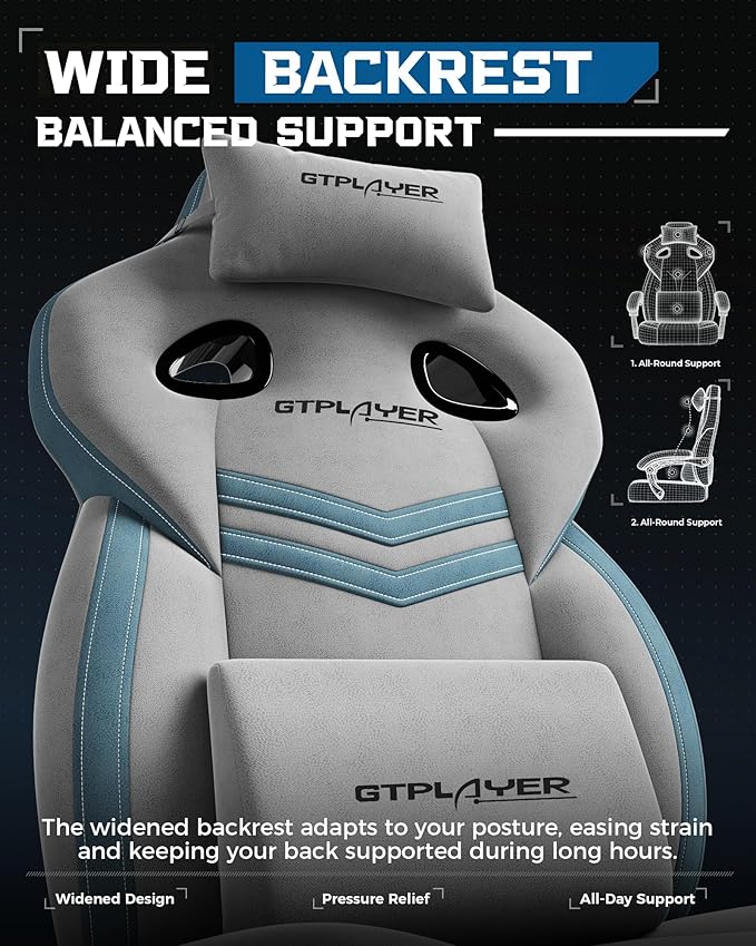 GTPLAYER Gaming Chair, Computer Chair with Footrest and Lumbar Support for Adults, 360°-Swivel Big & Tall Reclining Seat for Office or Gaming (Grey)