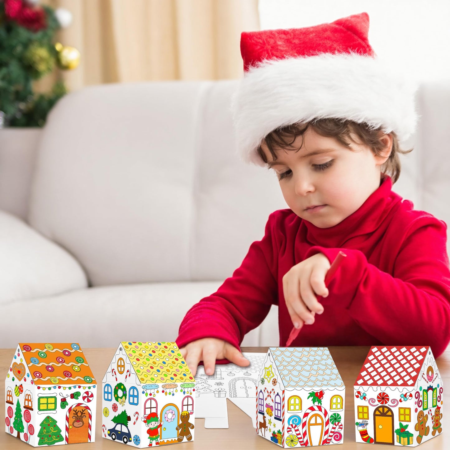 80UncleKimby 25Sets Christmas Gingerbread House Coloring Kit Cardboard Houses to Color with Twines Xmas DIY Painting Arts Crafts Classroom Activities Holiday Party Favors Bulk