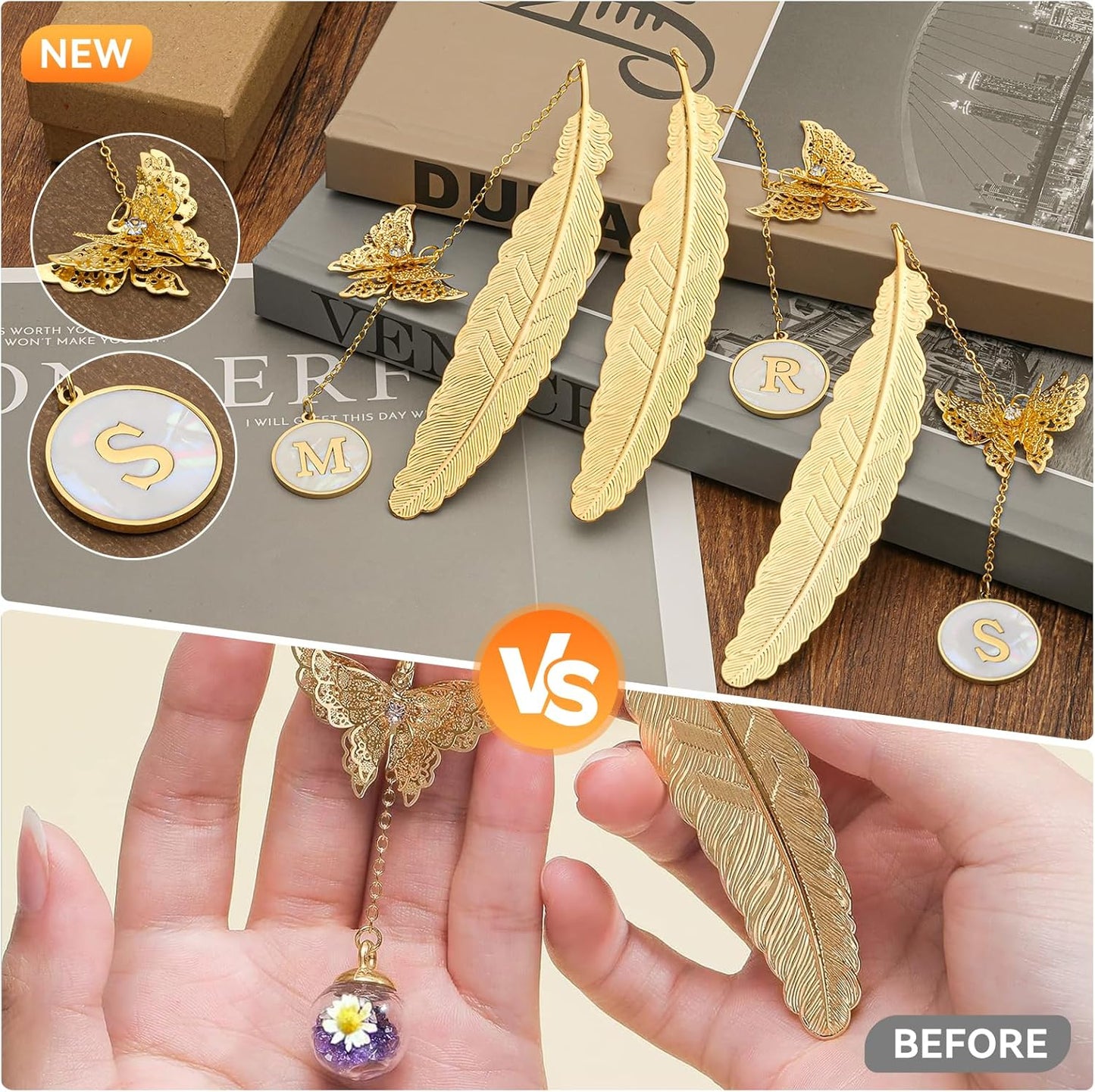Personalized Initial Metal Butterfly Feather Bookmark for Women Girls Readers Book Lover Birthday Gifts for Women Her Teacher Girlfriend Wife Mom Sister Friend Daughter(N)