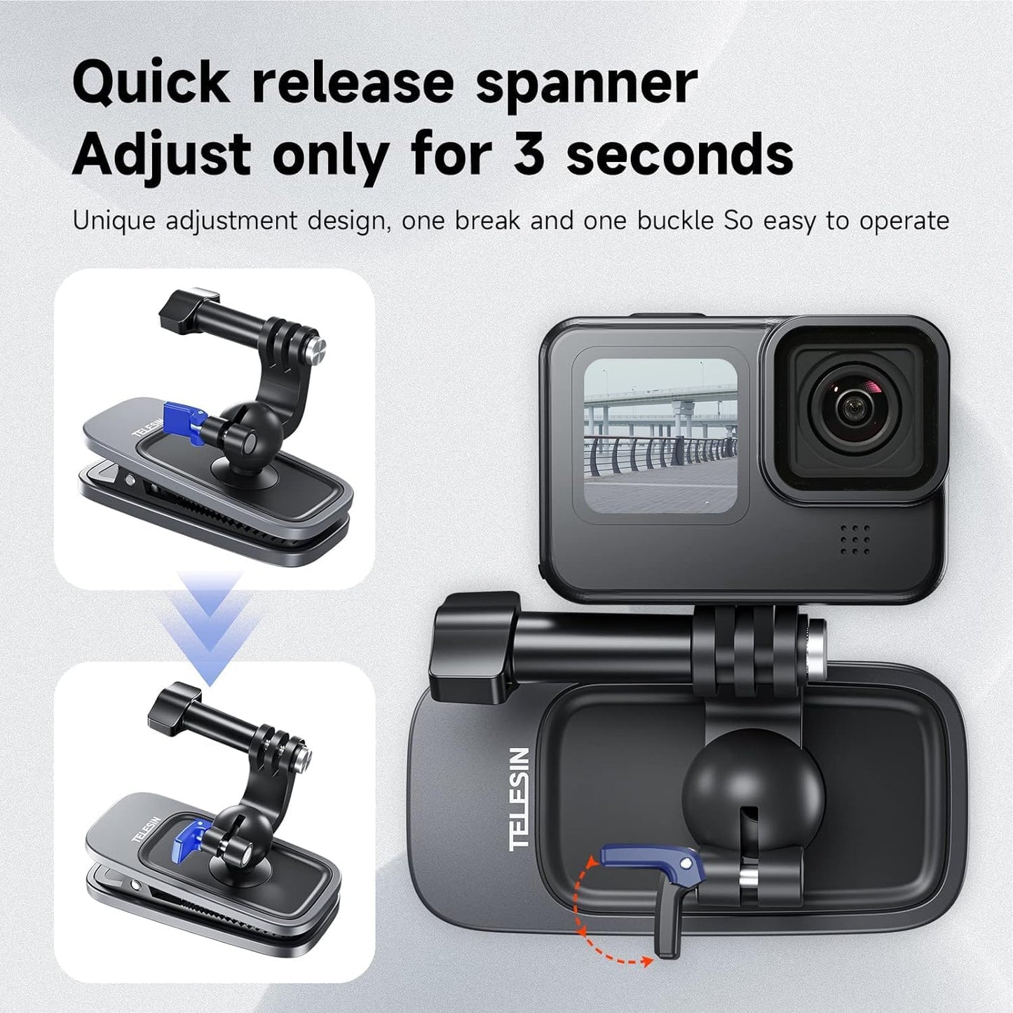 TELESIN Magnetic Mount, 360° Rotating Backpack Clip with Phone Holder for Go Pro iPhone Accessories for Hero 13 12 11 10 Akaso Insta360 X5 X4 X3 Ace Pro 2 DJI Action 5 Pro 4 3 Pocket 3 Bike Motorcycle