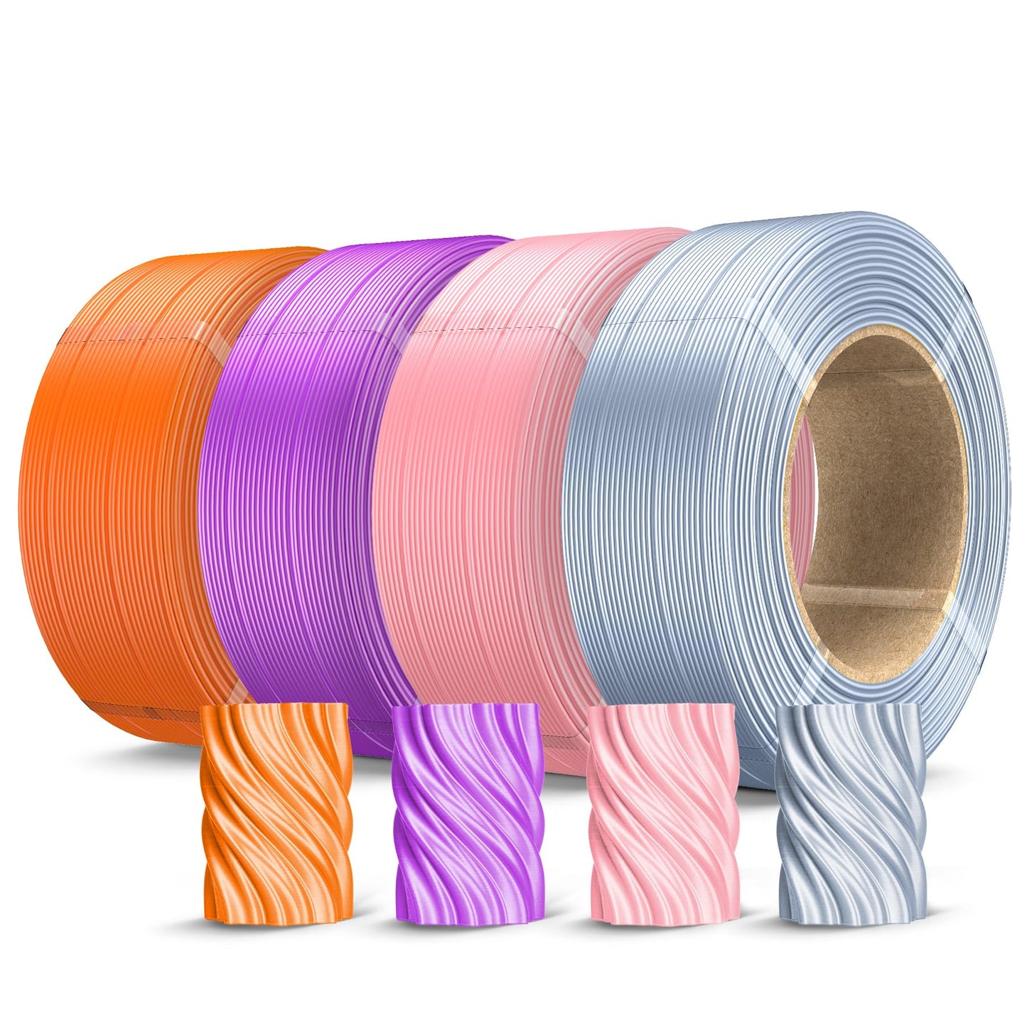 SUNLU 500g Silk PLA Filament Refill 1.75mm 4-Color, No-Spool 3D Printer Silk Filament Bundle for Reusable Spools Compatible with