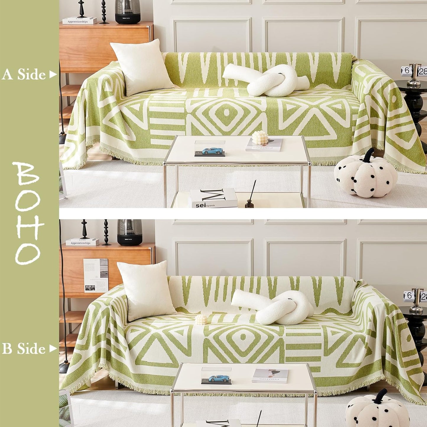 HANDONTIME Green Sofa Covers Chenille Couch Covers Universal Sofa Cover Boho Cover for Sofa 3 Seats Dogs Couch Furniture Protector Couch Cushion Covers Sectional Couch Covers for L Shaped 71" X134"