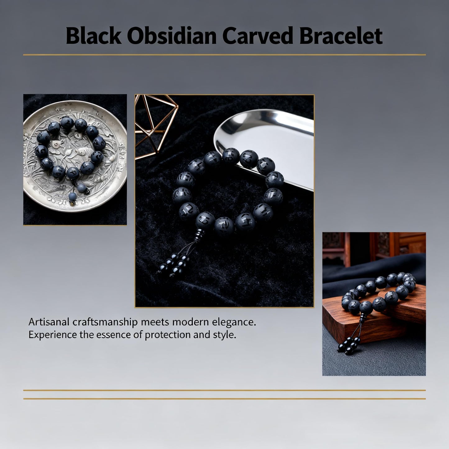 CZHECYN Om Mani Padme Hum Bracelet, 16 Beads Natural Crystal Mala, Adjustable Buddhist Mantra Beaded Wrist Wrap for Meditation & Yoga (BLACK)