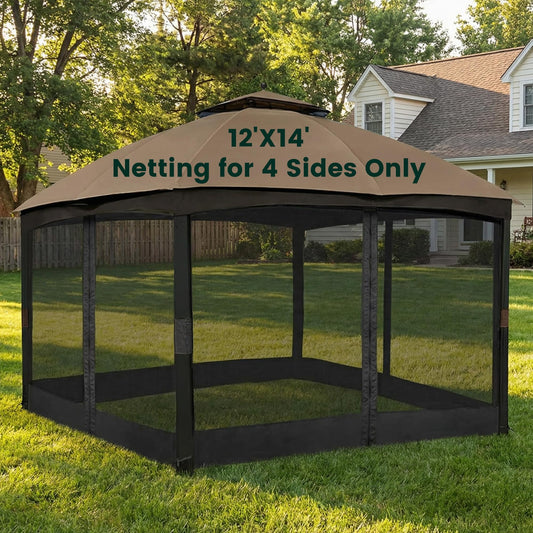 Gazebo Universal Replacement Mosquito Netting, Upgrade 12' x 14' Outdoor Canopy Net Screen 4-Panel Sidewall Curtain, with Zippers, Easy to Install, Fit for Most Gazebo 12x14 Canopy, Black
