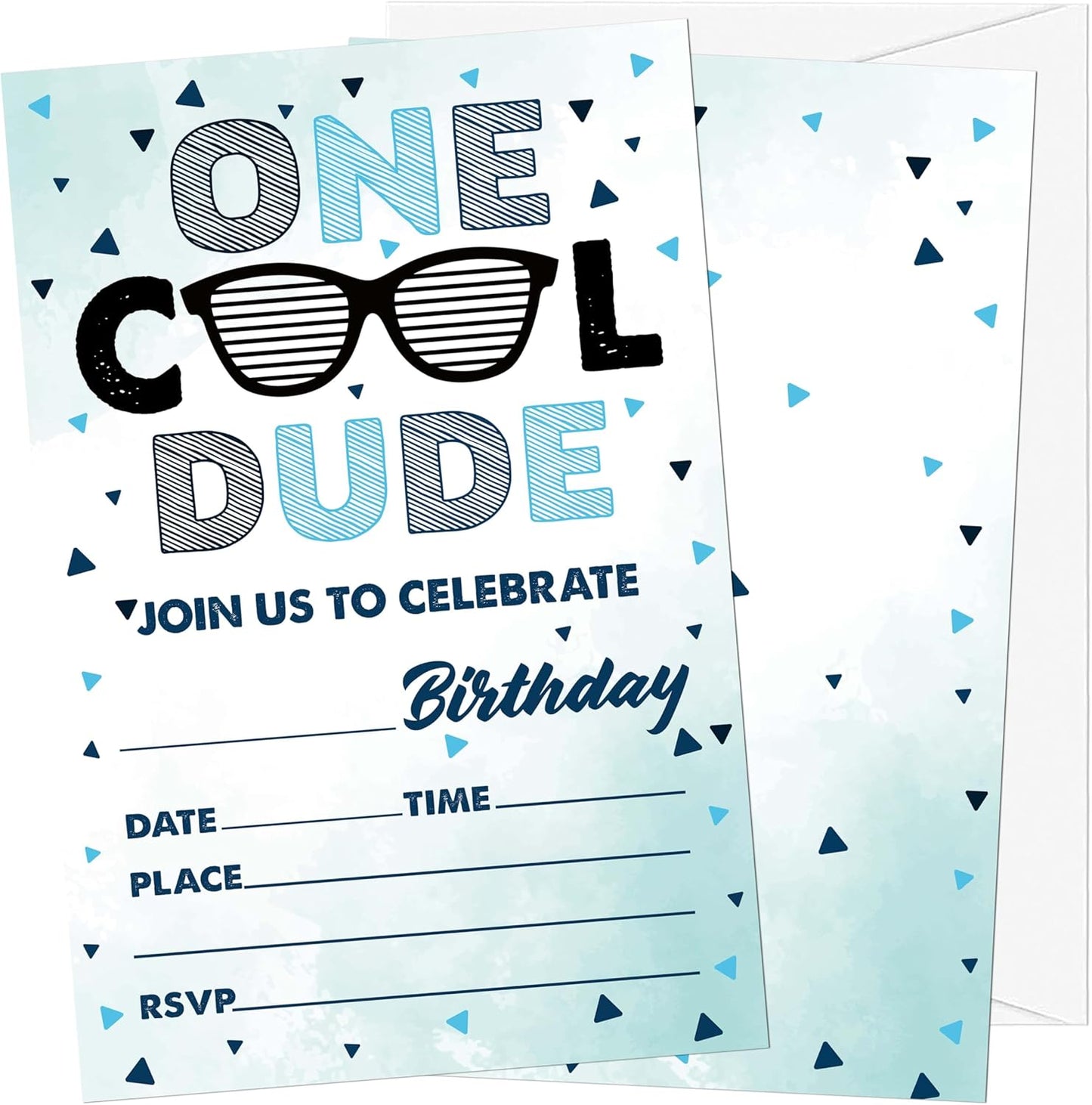 One Cool Dude Birthday Invitations for Boys, 20 Invitation Cards with Envelopes, Sunglasses 1st Invites for Party Decorations Favor Supplies - A19