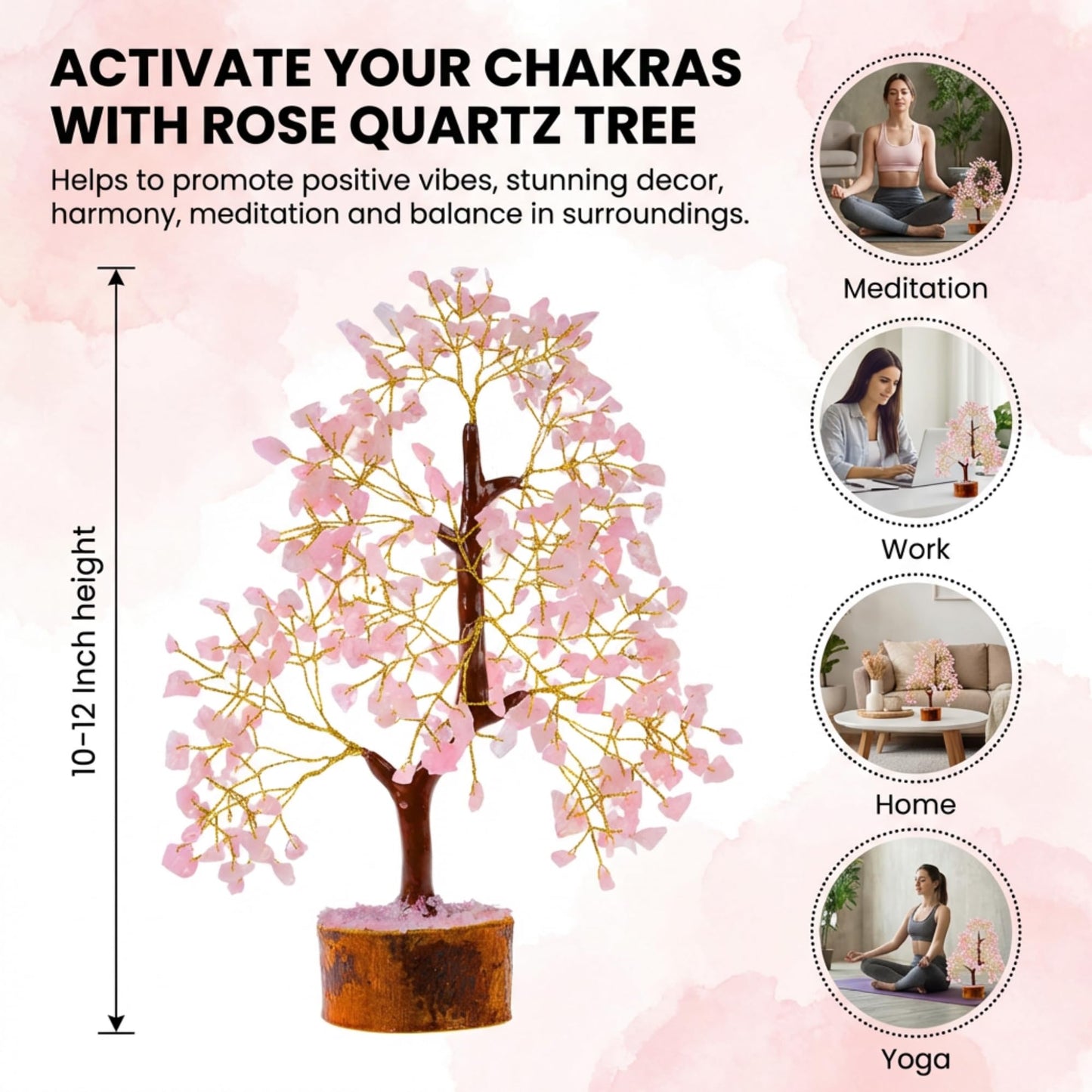 ANAYA AGATE Crystal Tree of Life Rose Quartz Healing Crystal Trees for Home & Office Decor, Handmade Gem Money Bonsai Trees for Positive Energy, Good Luck Decor, Birthday Gifts for Women, Mom