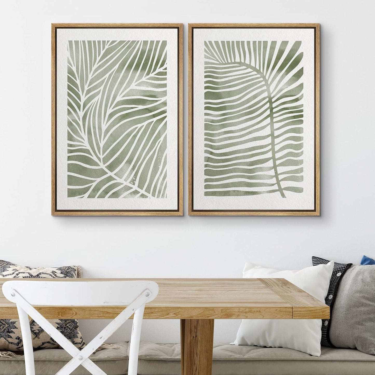 SIGNWIN Canvas Print Wall Art Set Green White Tropical Island Palm Leaves Nature Wilderness Illustrations Modern Art Rustic Multicolor for Living Room, Bedroom, Office - 16"x24"x2 Natural