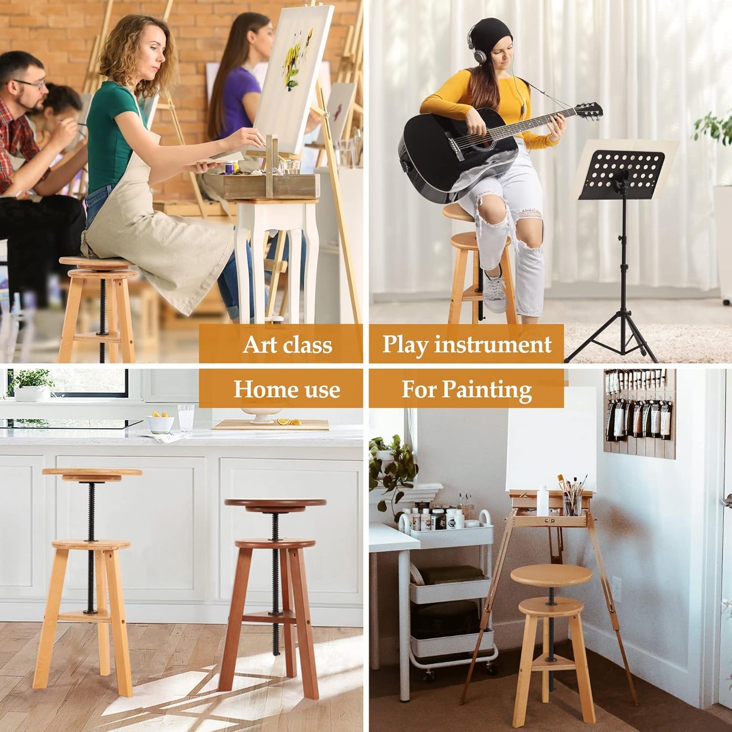 VISWIN Adjustable Drafting Stool for Artists & Adults, 19"-26" Height Solid Beech Wood Art Stool for Studio, Swivel Drafting Chair for Drawing, Home Use, Office, Kitchen