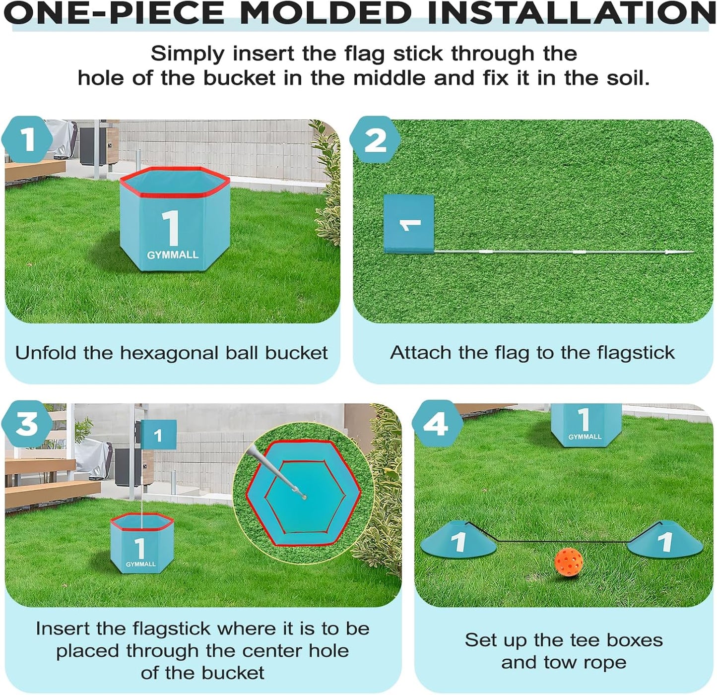 Golf Bucket Yard Game - Backyard Set for Kids, Adults and Family - Outdoor and Indoor Portable 9 Holes Course With Balls, Flags and Carry Bag for Lawn, Park, Beach and Hotel - Blue