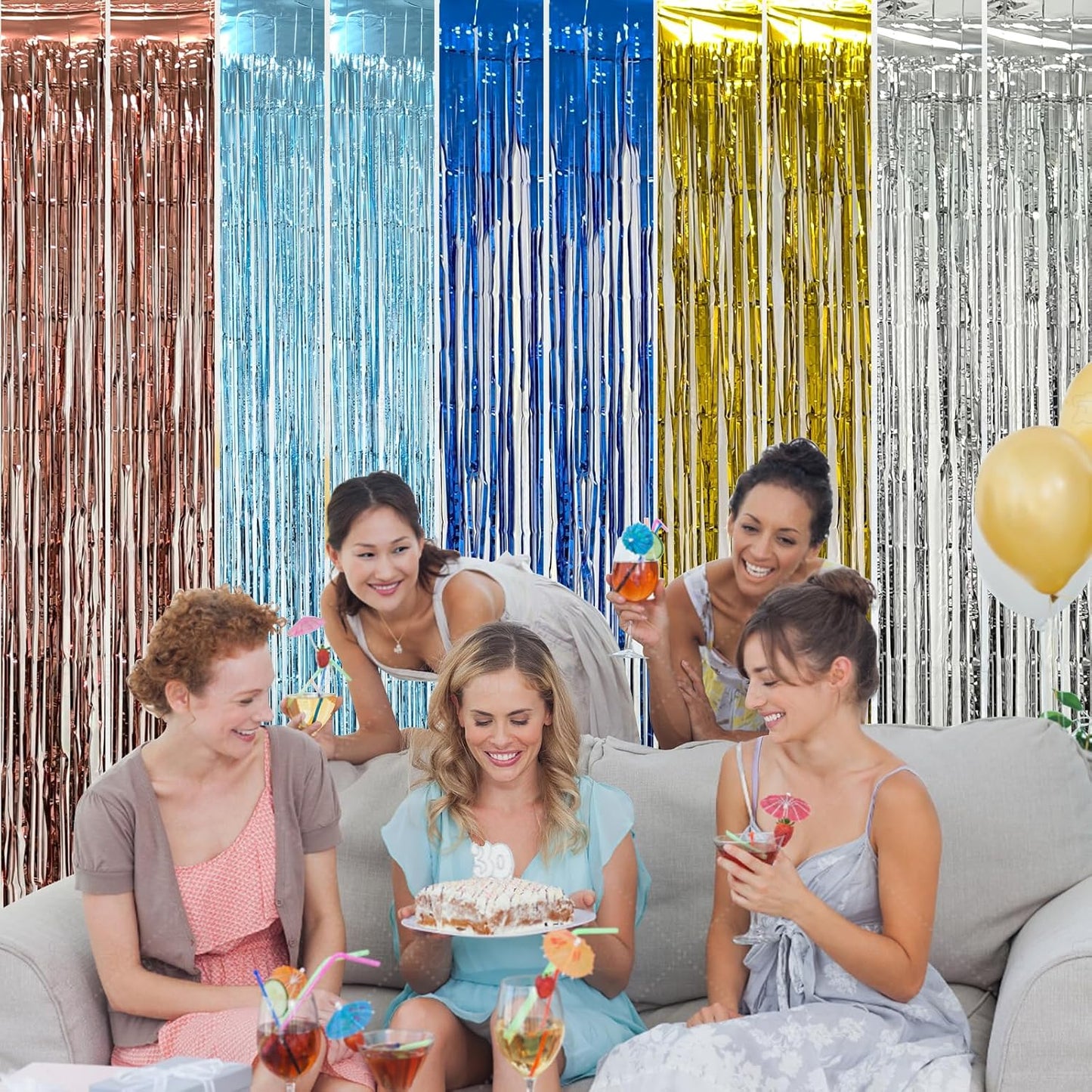 Foil Curtain Backdrop Metallic Tinsel Foil Fringe Curtains Photo Booth Props for Birthday Wedding Engagement Bachelorette Christmas Holiday Celebration Party Decorations Supplies (meiguijin-3-fba)