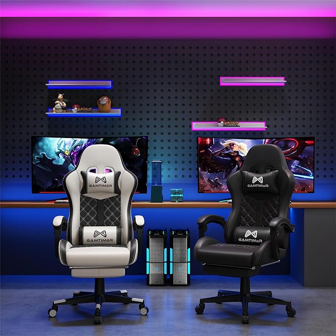 Gaming Chair, 400 lbs Adult Chair, High Back Computer Chair with Footrest and Linked Armrests, Office Video Game Chair with Lumbar Support (White)