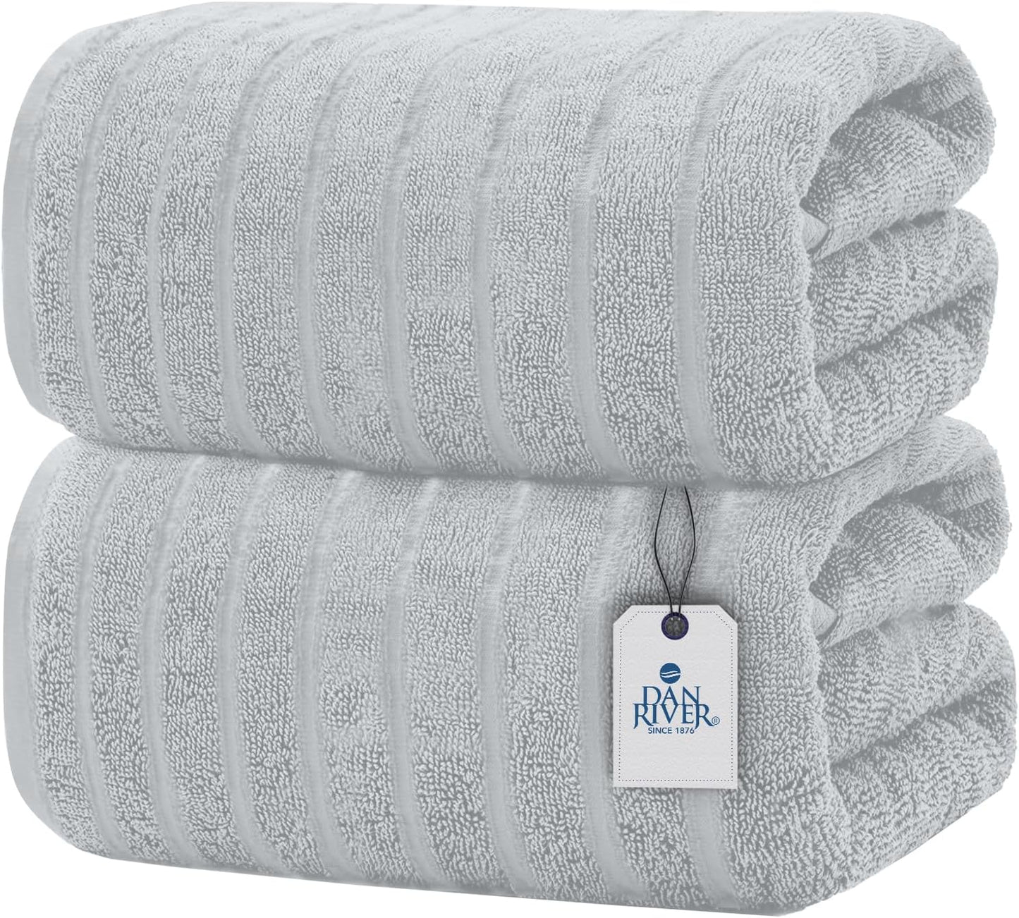 DAN RIVER Pack of 2 Bath Sheet 35x70 Inches, Extra Large Ribbed Oversized Bath Towels, Thick Absorbent Hotel Bath Towels - Highrise