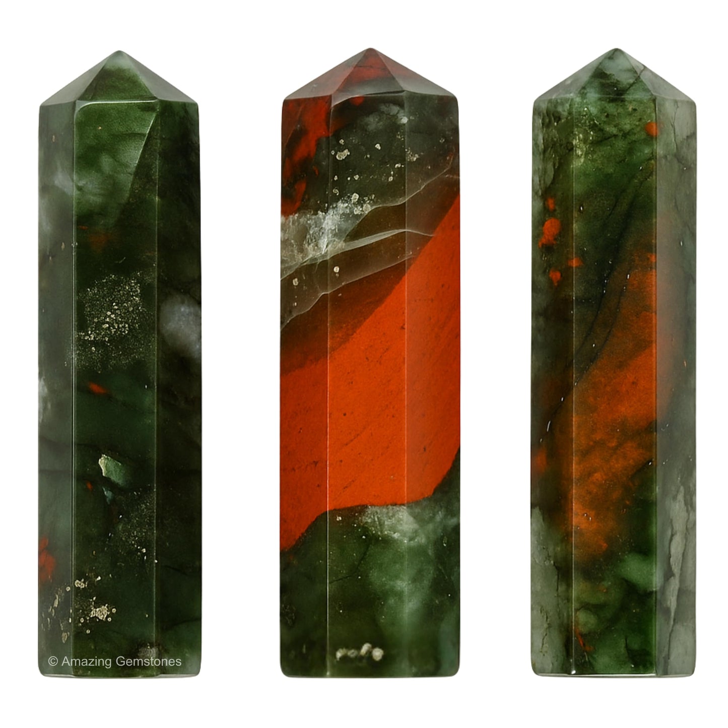 Amazing Gemstone African Bloodstone Crystal Points Bulk Healing Crystals & Stones - Pack of 3 Single Terminated Healing Wand Point Bulk Crystals for Crafts, Crystal Grid, DIY Work - Premium Crystals