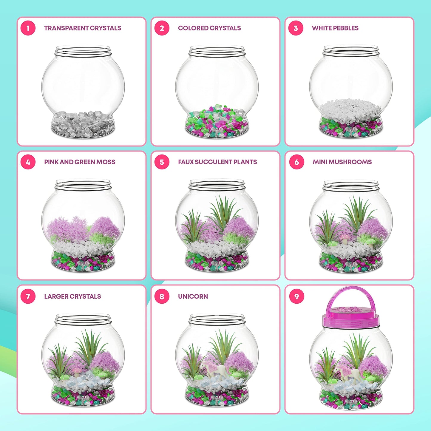 Dan&Darci Light-Up Unicorn Terrarium Kit for Kids - Kid Birthday Gifts - Best Unicorn Toys & Activities Kits Presents - Arts & Crafts for Girls & Boys Age 4 5 6 7 8-12 Year Old Girl Gift