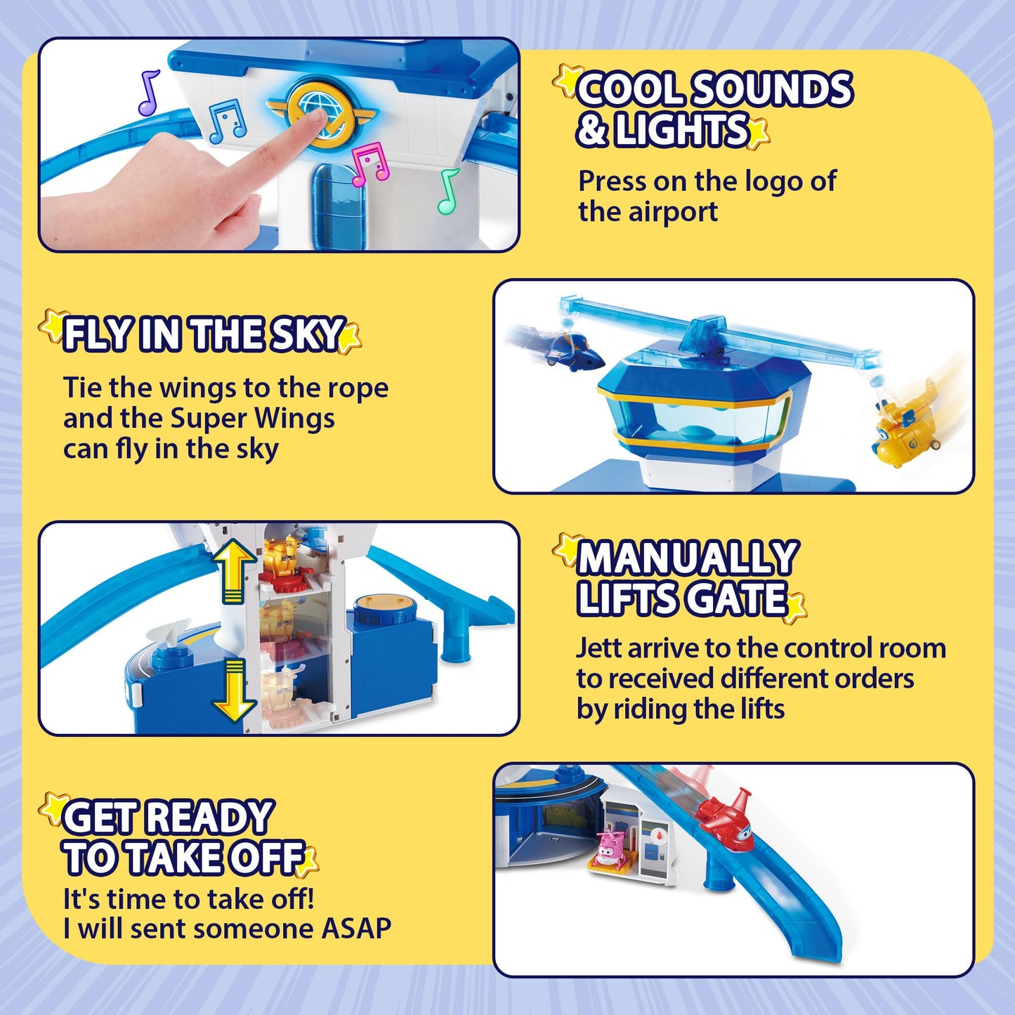 Super Wings World Airport Playset, Includes 2" Transform-a-Bot Jett and Donnie Figures, Preschool Educational Learning Toys for Boys and Girls Age 3 4 5 6, Birthday Gifts for Kids