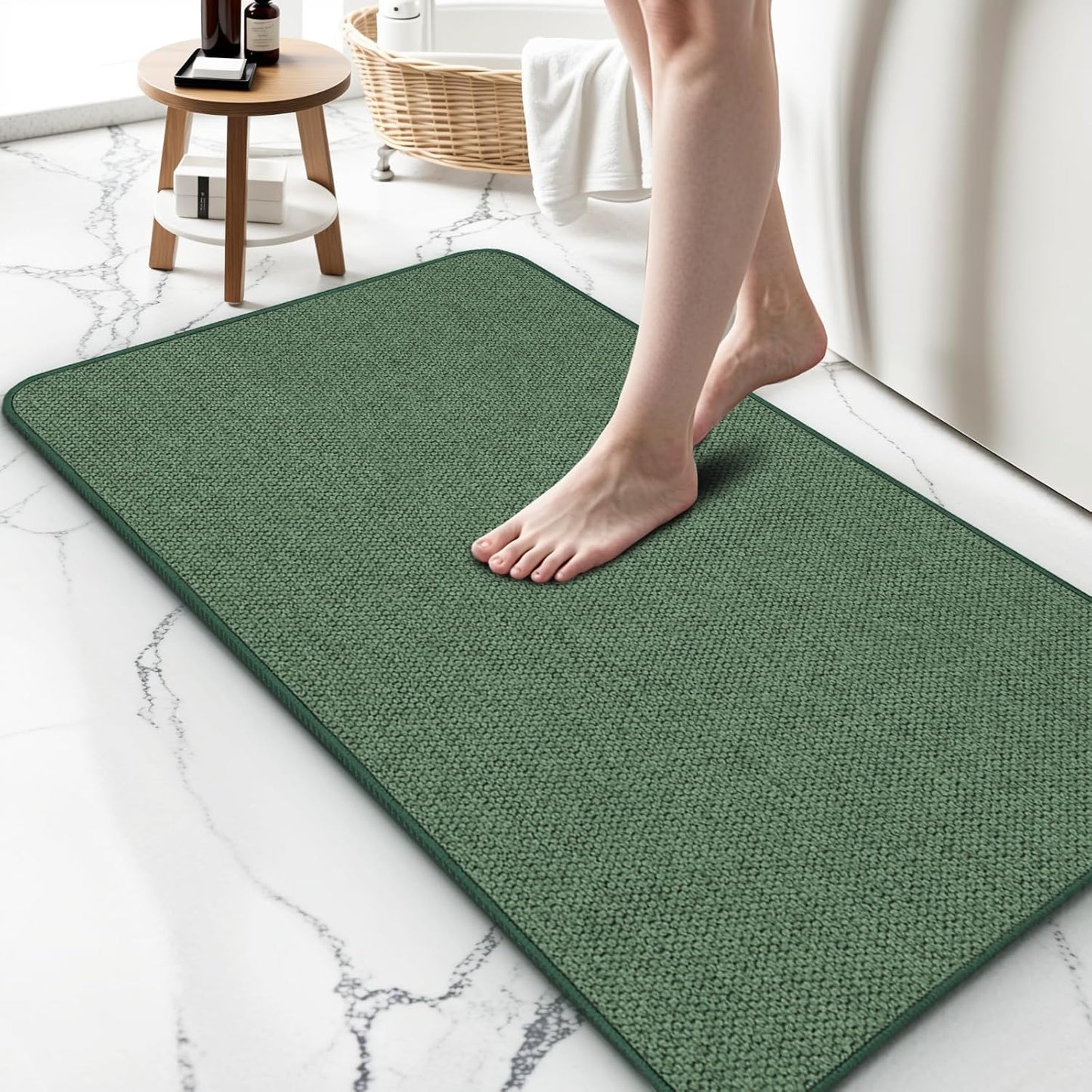 Upgraded Bathroom Rugs 19x30Inch, Thin Bath Mat with Rubber Backing Non-Slip, Absorbent,Quick Dry Machine Washable, Home Decor Accessories Cozy Cloth Bathroom Mat fit Under Door/Sink/Tub/Shower-Green