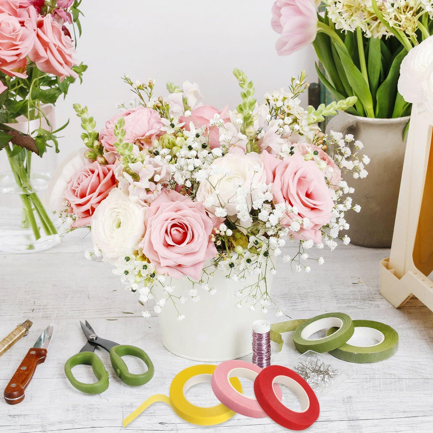 uxcell 8 Pcs Yellow Floral Tape 1/2" x 29.5 Yards Florist Wrap Adhesive Tape Flower Arrangements Supplies for Artificial Flowers Bouquet Stem Wrapping Floral Crafts Wedding Bouquet